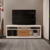 71 Inch TV Media Entertainment Center; 5 Cubbies; 1 Sliding Door; White and Oak