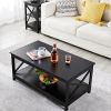 Coffee Table Living Room Furniture Table with Storage Shelf; Black