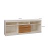 71 Inch TV Media Entertainment Center; 5 Cubbies; 1 Sliding Door; White and Oak