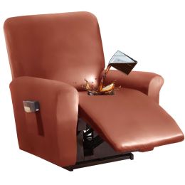 PU Leather Recliner Chair Cover 4-Pieces Waterproof Stretch Reclining Armchair Couch Slipcover Furniture Protector with Pockets (Color: Orange)