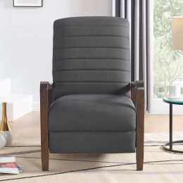 Push Back Recliner with Wooden Arms (Color: Grey)