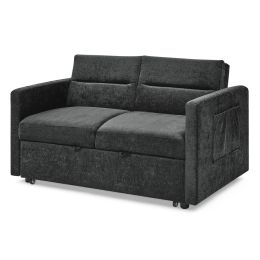 Loveseats Sofa Bed with Pull-out Bed;  Adjsutable Back and Two Arm Pocket (Color: Black)