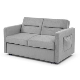 Loveseats Sofa Bed with Pull-out Bed;  Adjsutable Back and Two Arm Pocket (Color: Grey)