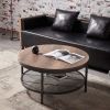 2-Tier Single Panel Round Coffee Table for Living Room and Bedroom; with 3D Texture Metal Frame and Mesh