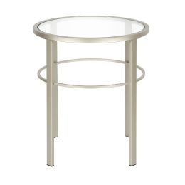 Contemporary Side Table with Glass Top (Color: Silver)