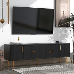 U-Can Modern TV Stand with 5 Champagne Legs - Durable; Stylish and Spacious; TVS Up to 75'' (Color: as Pic)