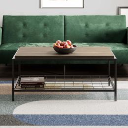 Collis Industrial Rectangle Wood and Metal Coffee Table (Color: Ash)