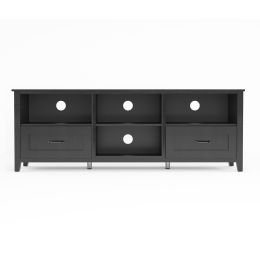 WESOME 70.08 Inch Length Black TV Stand for Living Room and Bedroom;  with 2 Drawers and 4 High-Capacity Storage Compartment. (Color: Black)