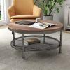 2-Tier Single Panel Round Coffee Table for Living Room and Bedroom; with 3D Texture Metal Frame and Mesh