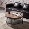 2-Tier Single Panel Round Coffee Table for Living Room and Bedroom; with 3D Texture Metal Frame and Mesh