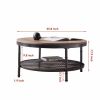 2-Tier Single Panel Round Coffee Table for Living Room and Bedroom; with 3D Texture Metal Frame and Mesh