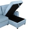 Pull Out Sofa Bed Modern Padded Upholstered Sofa Bed ; Linen Fabric 3 Seater Couch with Storage Chaise and Cup Holder ; Small Couch for Small Spaces