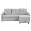 Pull Out Sofa Bed Modern Padded Upholstered Sofa Bed ; Linen Fabric 3 Seater Couch with Storage Chaise and Cup Holder ; Small Couch for Small Spaces