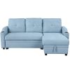 Pull Out Sofa Bed Modern Padded Upholstered Sofa Bed ; Linen Fabric 3 Seater Couch with Storage Chaise and Cup Holder ; Small Couch for Small Spaces