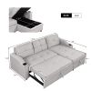 Pull Out Sofa Bed Modern Padded Upholstered Sofa Bed ; Linen Fabric 3 Seater Couch with Storage Chaise and Cup Holder ; Small Couch for Small Spaces