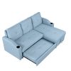 Pull Out Sofa Bed Modern Padded Upholstered Sofa Bed ; Linen Fabric 3 Seater Couch with Storage Chaise and Cup Holder ; Small Couch for Small Spaces