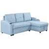 Pull Out Sofa Bed Modern Padded Upholstered Sofa Bed ; Linen Fabric 3 Seater Couch with Storage Chaise and Cup Holder ; Small Couch for Small Spaces