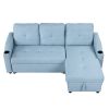 Pull Out Sofa Bed Modern Padded Upholstered Sofa Bed ; Linen Fabric 3 Seater Couch with Storage Chaise and Cup Holder ; Small Couch for Small Spaces