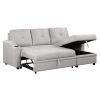 Pull Out Sofa Bed Modern Padded Upholstered Sofa Bed ; Linen Fabric 3 Seater Couch with Storage Chaise and Cup Holder ; Small Couch for Small Spaces