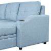 Pull Out Sofa Bed Modern Padded Upholstered Sofa Bed ; Linen Fabric 3 Seater Couch with Storage Chaise and Cup Holder ; Small Couch for Small Spaces