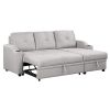 Pull Out Sofa Bed Modern Padded Upholstered Sofa Bed ; Linen Fabric 3 Seater Couch with Storage Chaise and Cup Holder ; Small Couch for Small Spaces