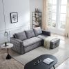 Sectional sofa with pulled out bed;  2 seats sofa and reversible chaise with storage;  both hands with copper nail